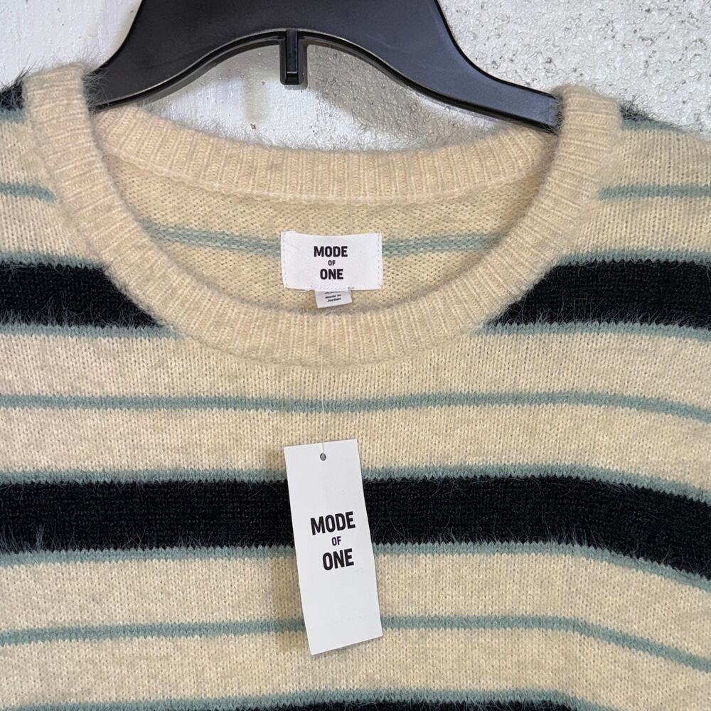 Mode of One Men's Long-Sleeve Eyelash Stripe Sweater, Dark Ecru XXL $70 - Picture 4 of 6